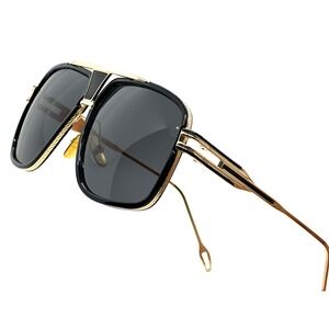 Mens Oversized Square Aviator Sunglasses Gold Black Grey Lens Fashion Shades New